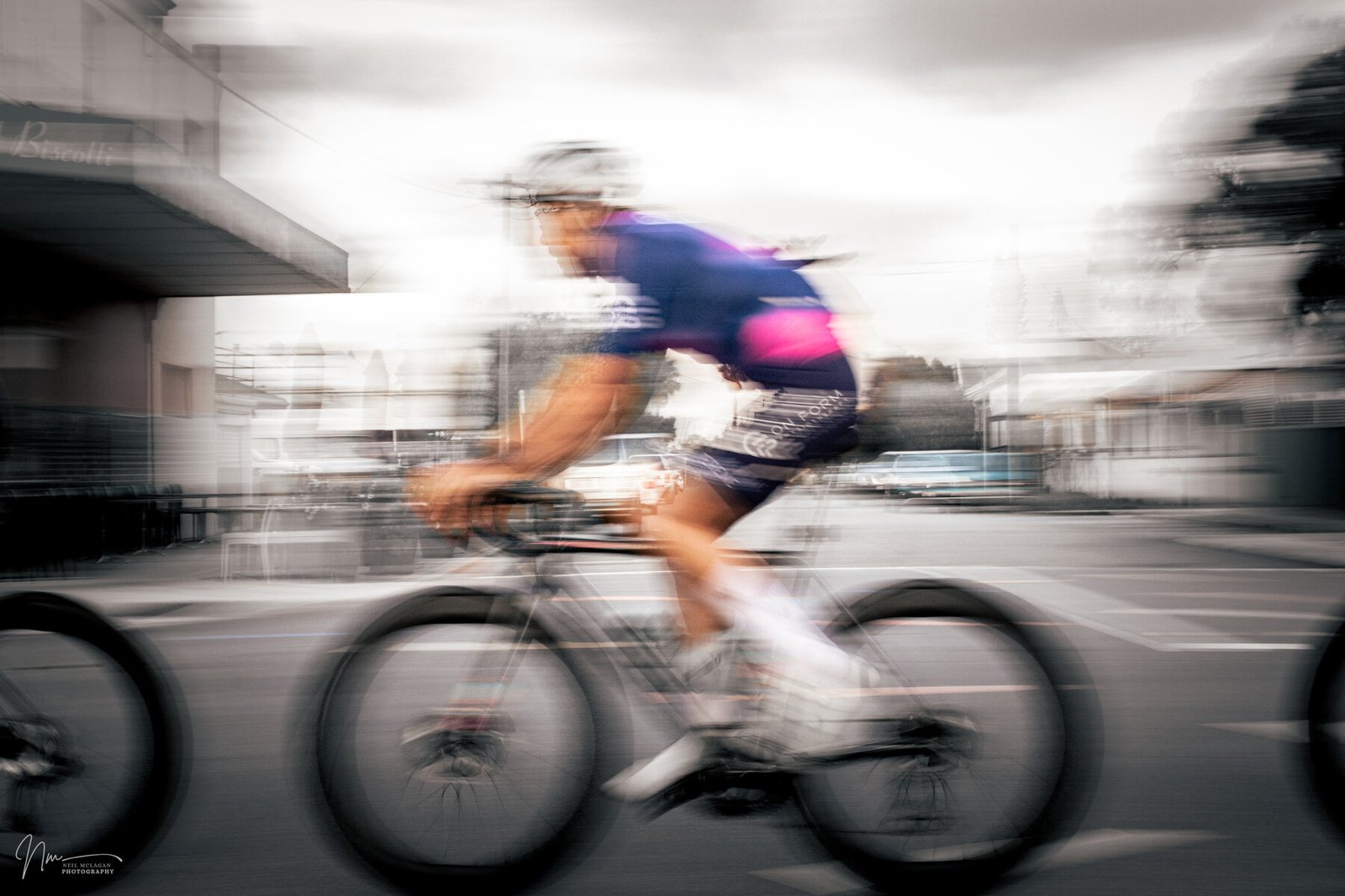On Form Physio rider in motion-blur action shot on the road